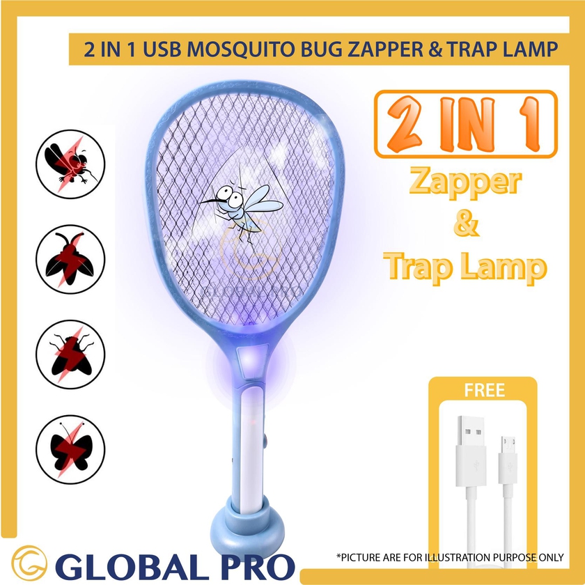 Globalproofficial 2 in 1 Bug Mosquito Killer Mosquito Trap Lamp & Racket