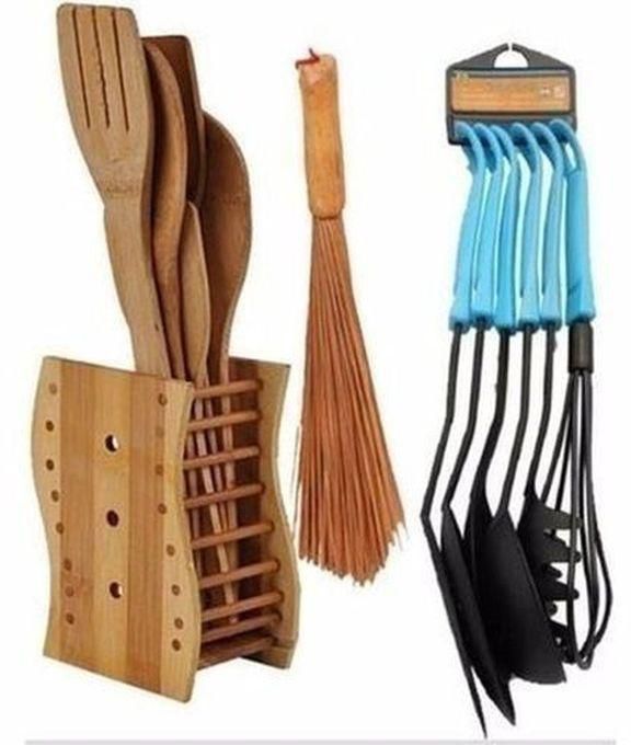Wooden Cooking Set & 6 Piece Non Stick Spoon + Ewedu Broom