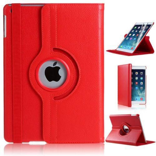 LEATHER 360 DEGREE ROTATING CASE COVER STAND FOR APPLE iPAD AIR 5 RED