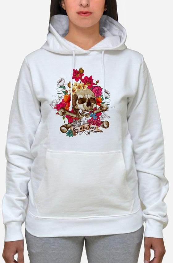 Printed Day of the Dead Hoodie - White