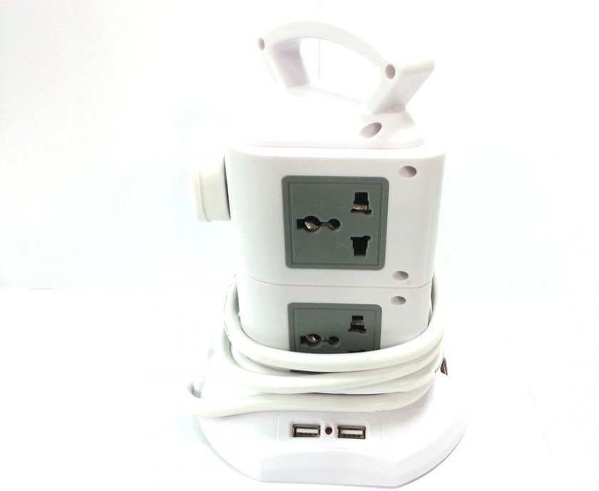 Vertical Extension Socket with 6 USB Ports, 2 Layers, Grey