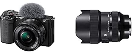 كاميرا سوني الفا ZV-E10L ذات عدسة قابلة للتبديل مع عدسة 16-50 مم، 24.2 ميجابيكسل، أسود مع سيجما 14-24 ملم F/2.8 DG DN (A) لهاتف سوني اي ماونت ايه اف