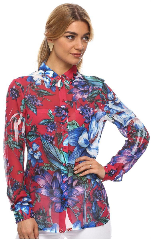 Guess Multi Color Polyester Shirt Neck Shirts For Women