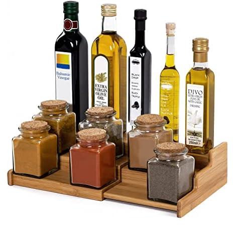 Seville Classics Pantry 3-Step Shelf Storage Countertop Display, Bamboo, Adjustable Expandable 8.5"-15" W Single