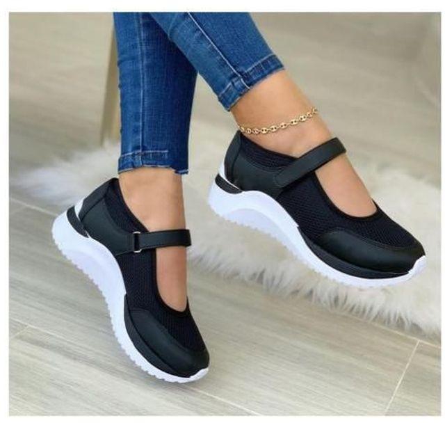 Ladies Flat Platform Shoe Sneakers Female Women Shoe-Black