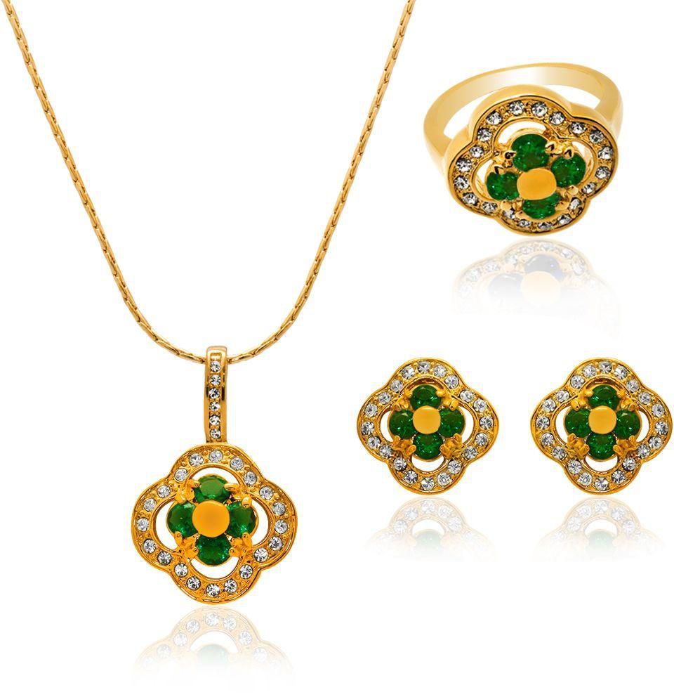 18K Yellow Gold Plated With green Crystals Jewelry Set [AB124]