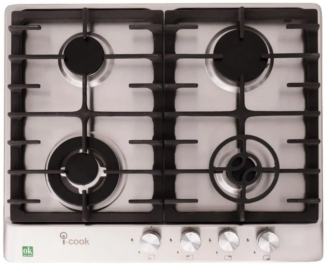 Get I-Cook BH5060S-8-IS Gas Hob Cooker, 4 Burners, 60 cm - Silver with best offers | Raneen.com