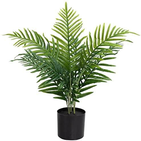 ROMODEN Artificial Areca Plam Tree Plant, 26 inch Fake Tropical Tree for Indoor Outdoor, Faux Silk House Plant Kentia Palm in Pot for Modern Office Living Room Home Decor Housewares Gift