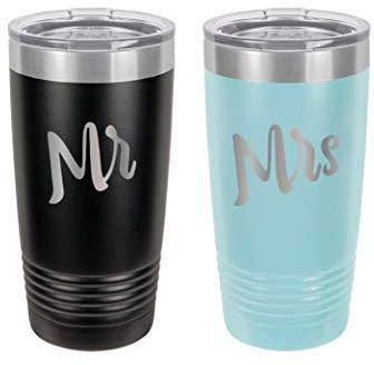 New Mr Mrs Mugs Personalized 20oz Insulated Stainless Steel Powder Coated Tumbler Set of 2