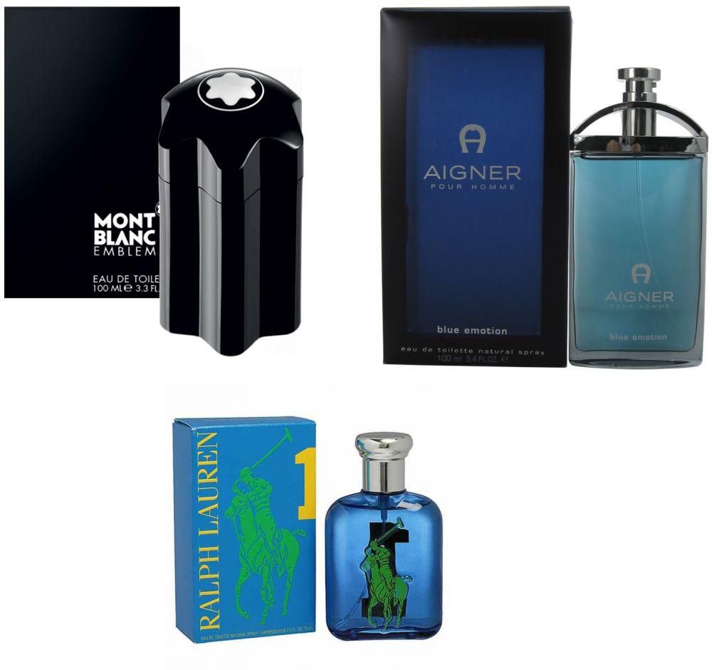 Bundle of 3 Perfumes for Men, Mont Blanc Emblem, Aigner Blue Emotion & Ralph Lauren No.1