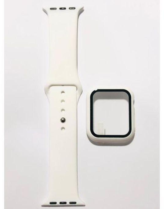 Silicone Band + Cover With Screen For Apple Watch 44mm - 6th Edition White Color