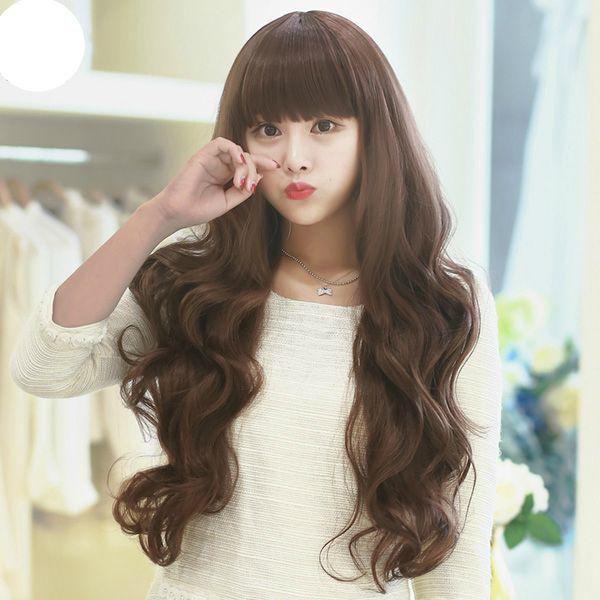 Fashion delicate long curly wigs for ladies light coffee brown C8107-2