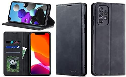 Case Compatible with Samsung Galaxy A32 4G, Premium PU Leather Cover TPU Bumper with Card Holder Kickstand Hidden Magnetic Adsorption Shockproof Flip Wallet Case - Black