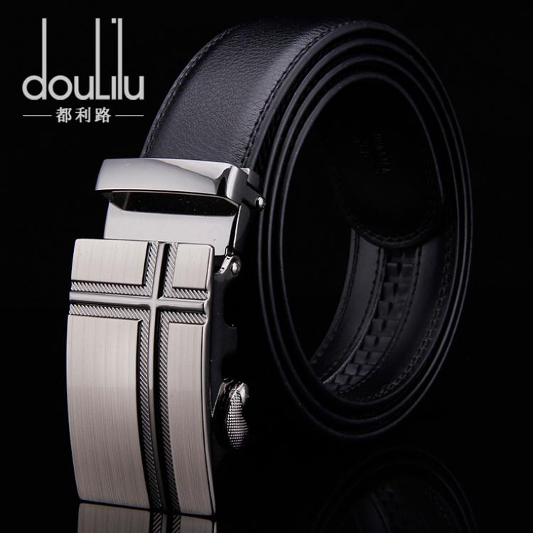 Doulilu Men Leather Belt Premium Buckle Waist Belt 258 (Black - Brown)
