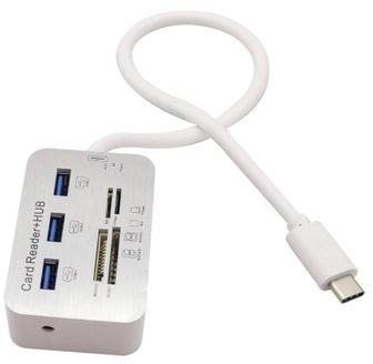 USB Type C 3.0/3.1 Card Reade Adapter Type-c to 3 Port USB 3.0 Hub with Card Reader MSDUO SD(HC) M2 TF(Flash) Multi-in-1 Memory Adapter Cable[0.3m/1ft](White/Type-c)