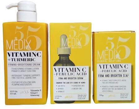 Medix 5.5 VITAMIN C + TURMERIC Face & Body Cream LOTION + NVITAMIN C & GLYCOLIC ACID Firming & Brightening Facial SERUM + SOAP