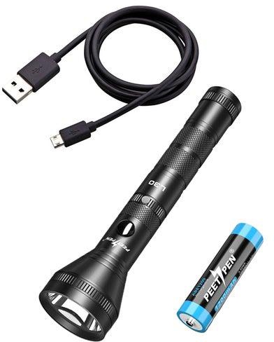 Rechargeable LED Flashlight With Battery And Data Cable Black