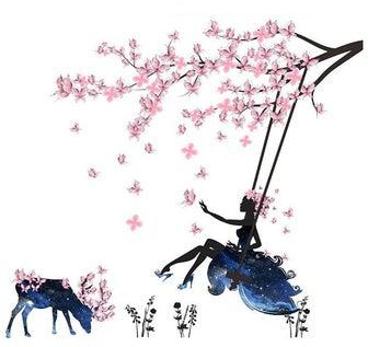 ملصق جداري بطبعة جنية الزهور وشجرة البرقوق متعدد الألوان 120x100سم