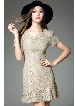 High-end women's spring and summer new European and American pattern lace fish tail dress as the picture m