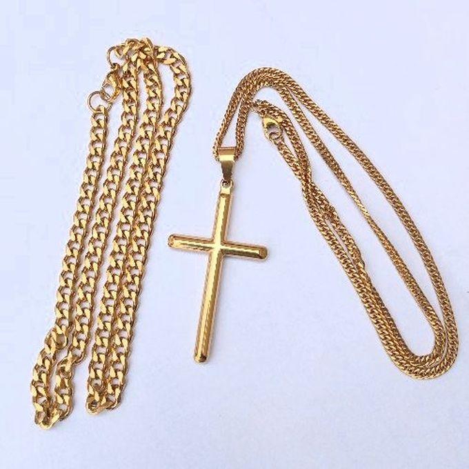 Cuban Link Chain With Cross Pendant Gold