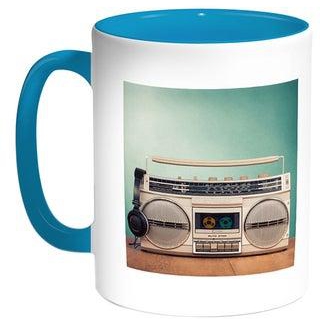 Old Cassette Recorder Printed Coffee Mug Turquoise/White