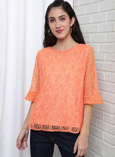 Casual Round Neck Blouse Top Pink