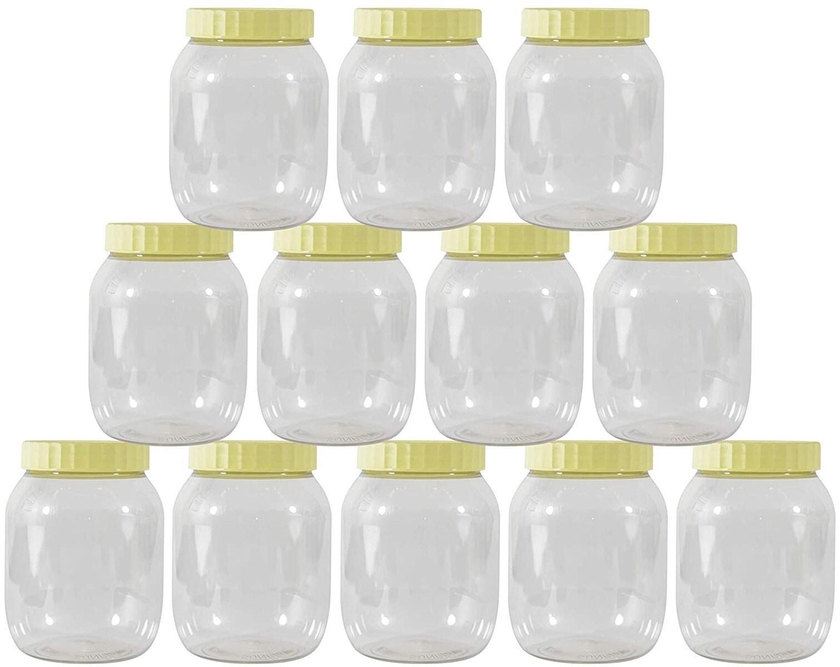 ALSAQER 12-Pieces (750 ml) Plastic Spice Storage Pet Jar -Sunpet Round Clear Jars with lid-Plastic Transperent Pet Bottles