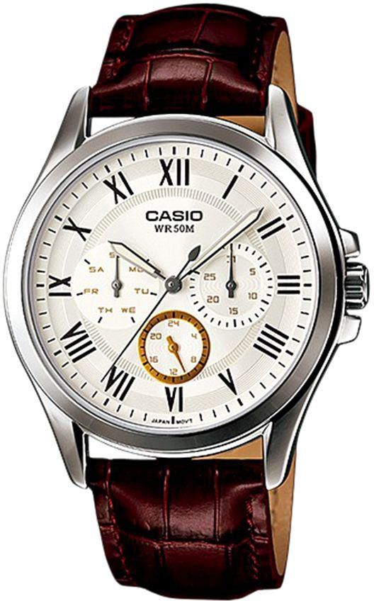 Casio Men's White Dial Leather Band Watch [MTP-E301L-7BVDF]