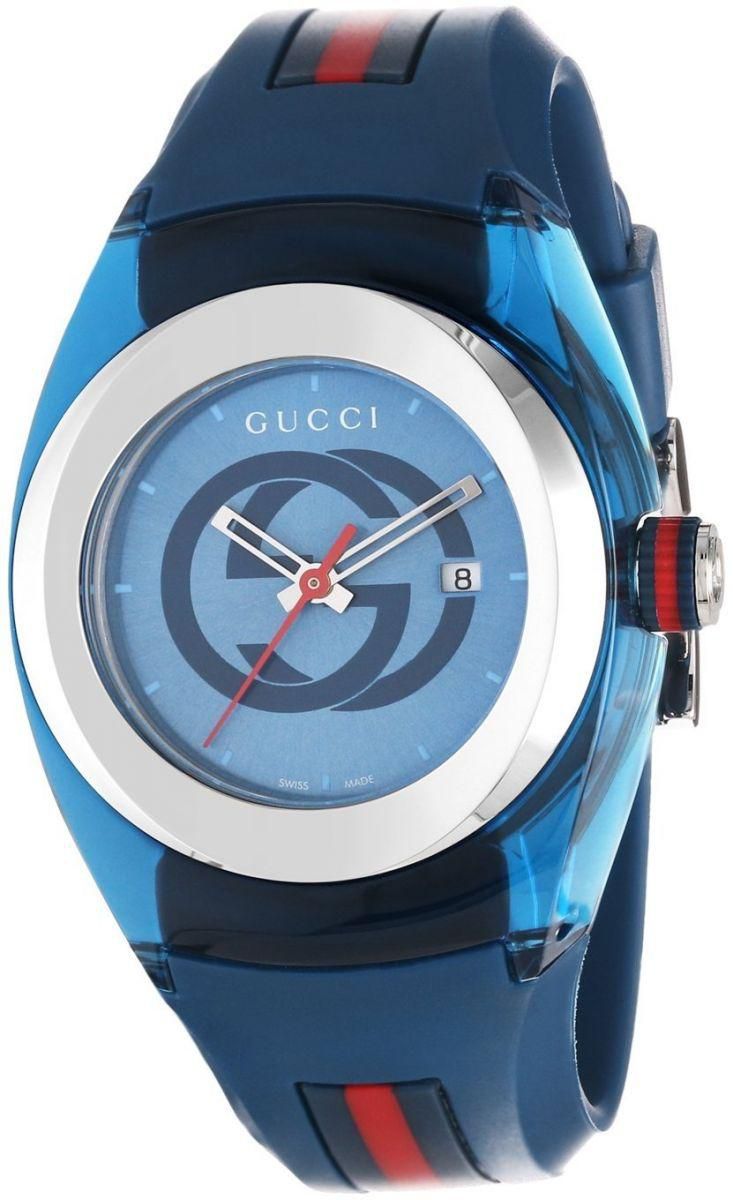 Gucci Unisex Blue Dial Rubber Band Watch [L YA137304]