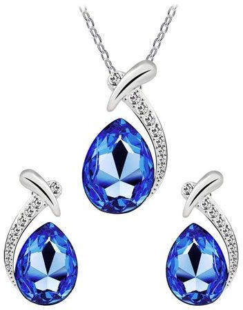 Faux Crystal Inlaid Pendant Necklace Set