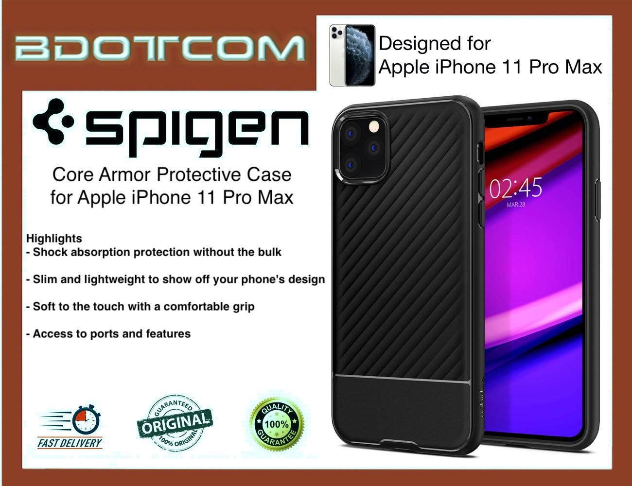 Spigen Core Armor Protective Apple iPhone 11 Pro Max Case (Black)