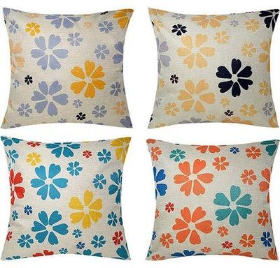 Set Of 4 Cotton Cushion Cover Linen Geometry Flower 18x18inch