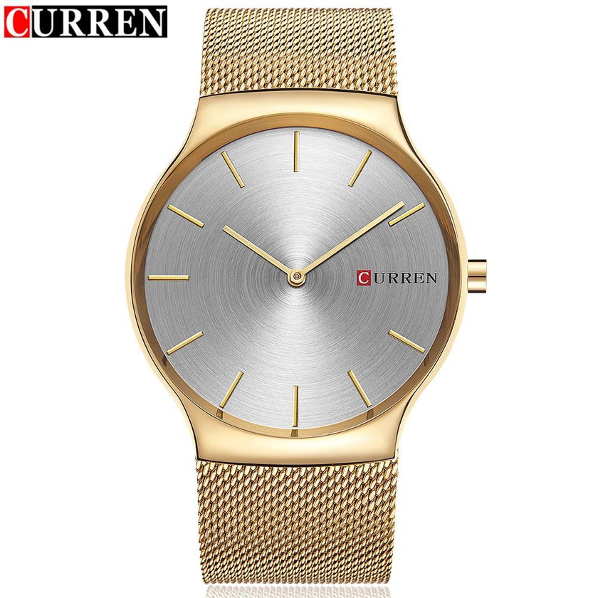 CURREN 8256 Stainless Steel Mesh Strap Ultra-Thin Quartz male Watches-Black
