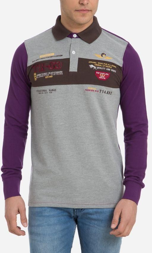 TOP KAPI Knitted Polo T-Shirt - Purple, Brown & Grey