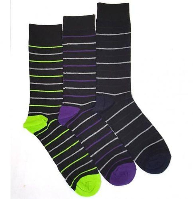 3pairs Multistripe Men's Cotton Premium Socks, Multicolor