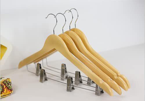 Red Dot Gift Wooden Skirt Hangers With Clips, 10-Pack Smooth Solid Wood Pants Hangers With Durable Adjustable Metal Clips, Swivel Hook, Coat, Jacket, Blouse Suit Hangers (10)