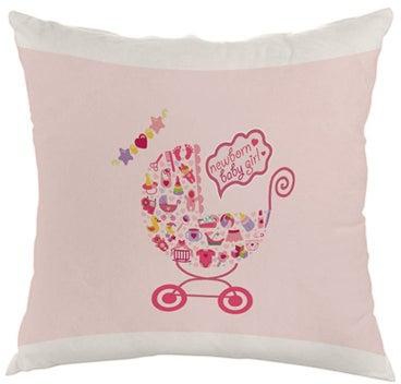 New Born Baby Girl Printed Cushion Cover Pink/White 40 x 40centimeter