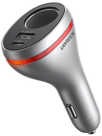 Car Charger with Dual USB Ports Single Extension Socket (PD 20W) Grey