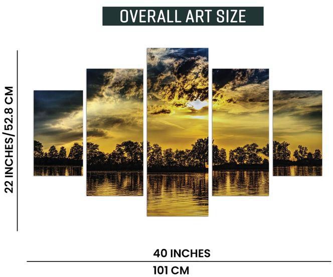 5 Piece Modern Art Decor, Large Modern Sunset Sea Beach Canvas Print