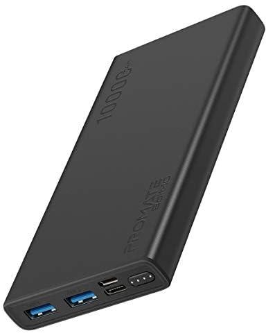 Promate 10000mAh Portable Charger, Fast Charging 2.0A Dual USB Premium Battery Power Bank with Input USB Type-C Port, Over Charging Protection for Smartphones, Tablets, iPod, Bolt-10 (Black)