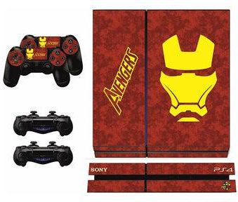 3-Piece Skin Sticker Cover For PS4 And 2 Controller Set , Iron Man