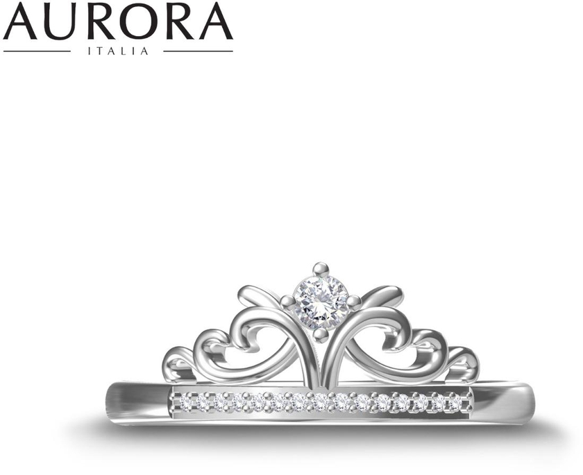 Auroses Princess Tiara 925 Sterling Silver Ring 18K White Gold Plated