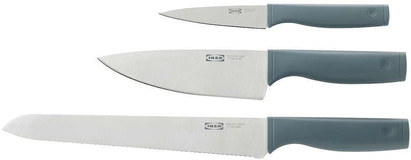 TIGERBARB 3-piece knife set - grey-turquoise