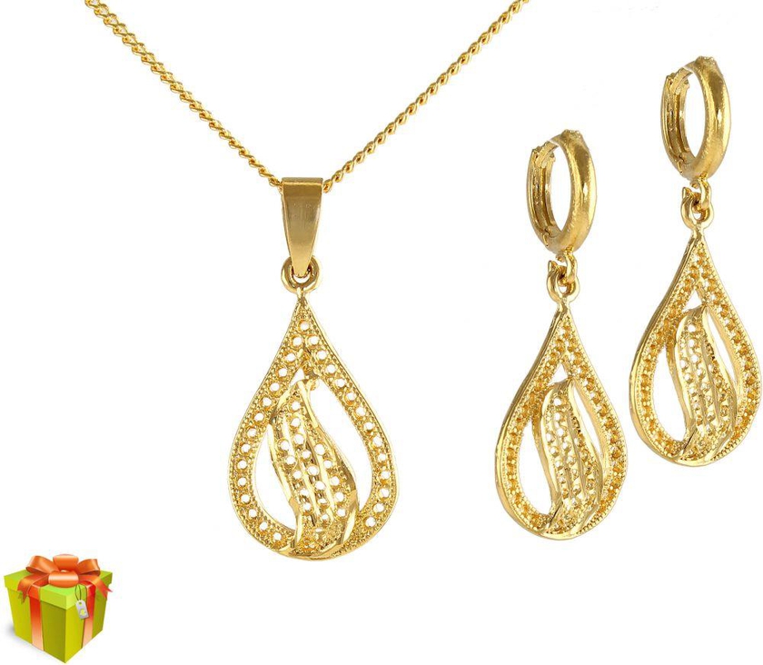 VP Jewels Women's 18K Gold Plated Plain Drop Design Jewelry Set, 2 Pieces