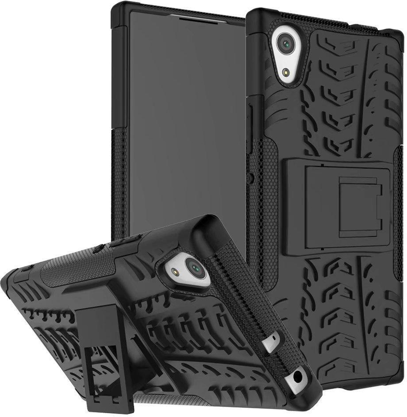 Sony Xperia XA1 Hybrid TPU Armor Silicone Rubber Hard Back Impact Stand Case Cover Black