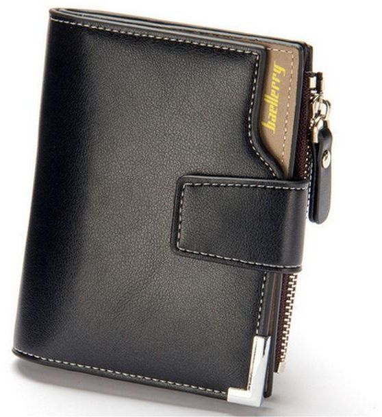 Baellerry Stylist Men's Wallet Big Capacity Wallet Leather Vertical Leather Credit Card Holder With Coin Zipper -Black