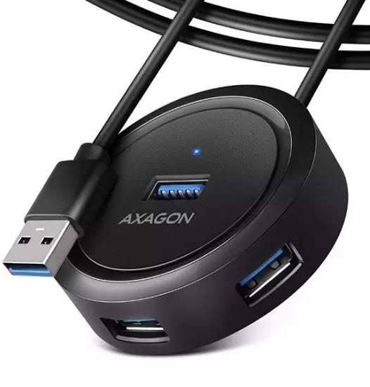 AXAGON HUE-P1AL, 4x USB 3.2 Gen 1 ROUND hub, micro USB power connector, USB-A cable 1.2m | Gear-up.me