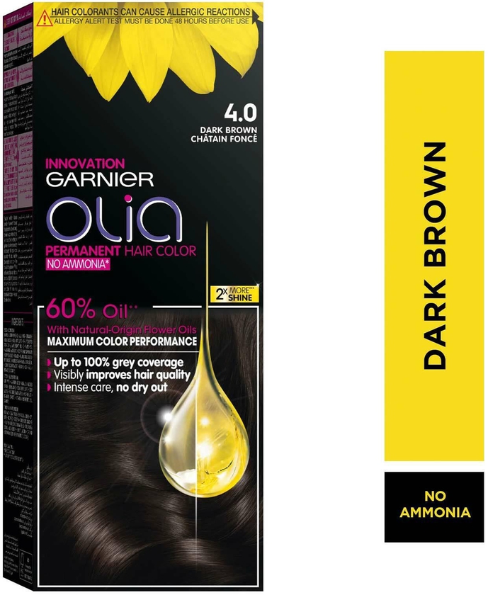 Garnier olia no ammonia permanent hair color kit 4.0 dark brown