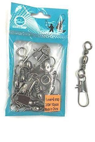 Oceanfly Fishing Barrel Swivel with Snap - Grey, Pack of 10 pcs