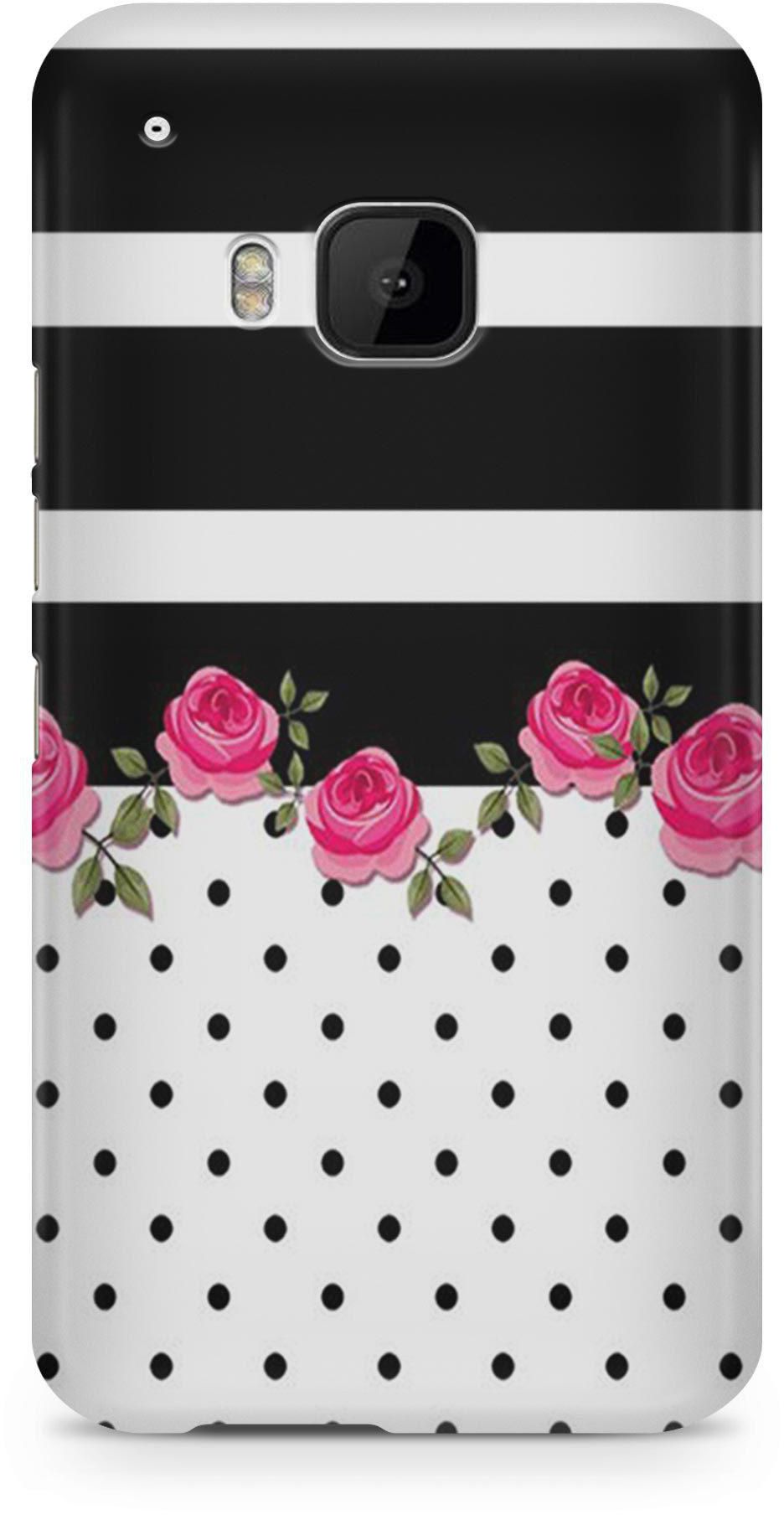 Flower Stripe Dots Polka Roses Pink Black 3D New Unique Strong Full Wrap Hard Case Cover Protector for HTC M9